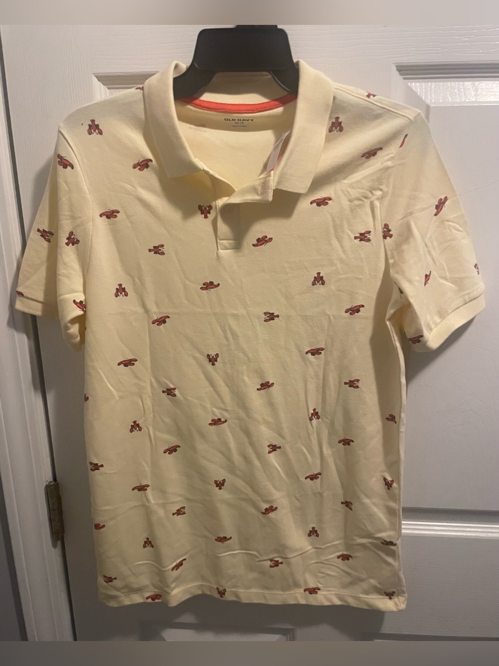NWT Old Navy Boys XXL 18 Lobster Print Polo Shirt Cream Red